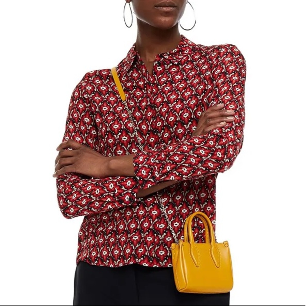 Alice + Olivia Red Floral Print Silk Button Down Blouse size Medium